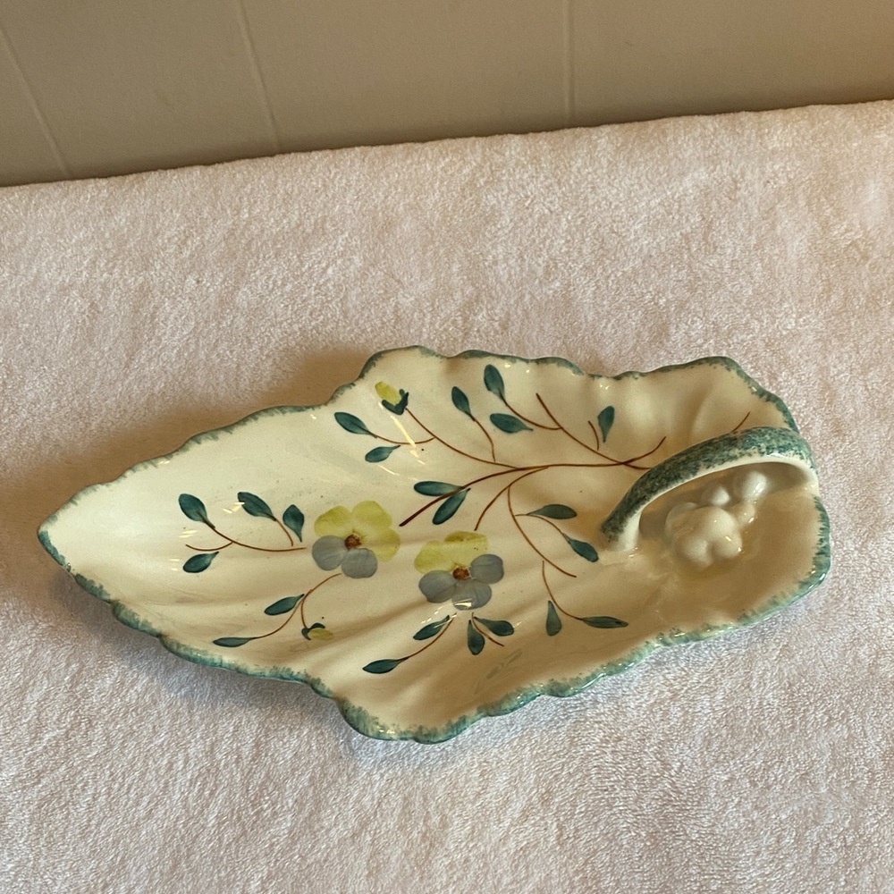 Vintage Ceramic Dish with Green Accents